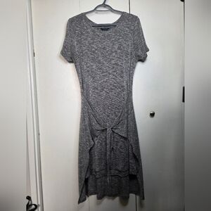 Lucky Brand Women's L Charcoal Stretchy Knit Front Tie Sporty Midi Dress